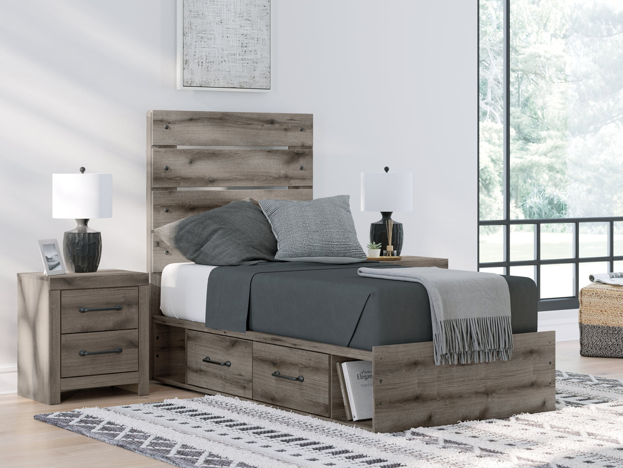 Furniture City - MS - Ashley Furniture - Graystorm Bedroom - Twin Panel Storage Bed / Brown Gray - PCB2405B18