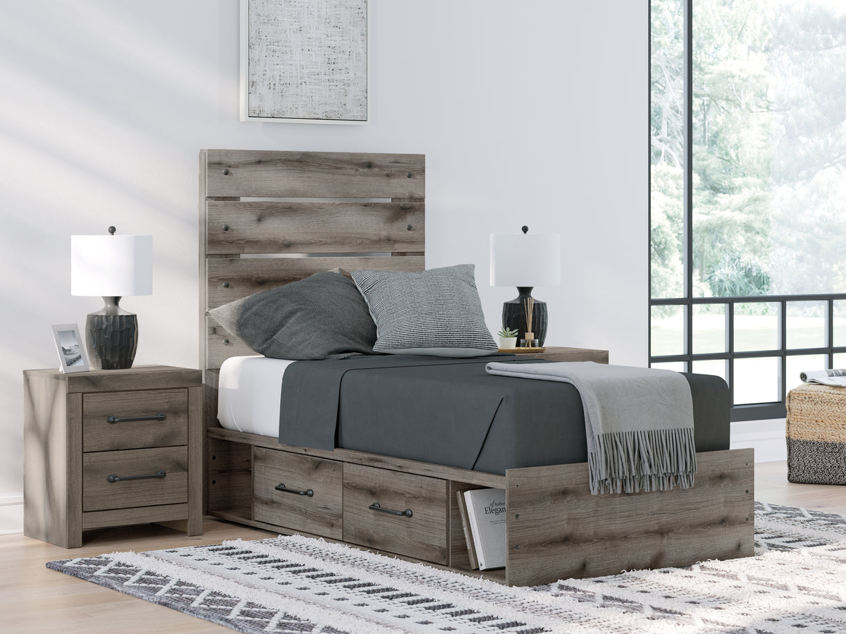 Furniture City - MS - Ashley Furniture - Graystorm Bedroom - Twin Panel Bed with Storage / Brown Gray - PCB2405B19