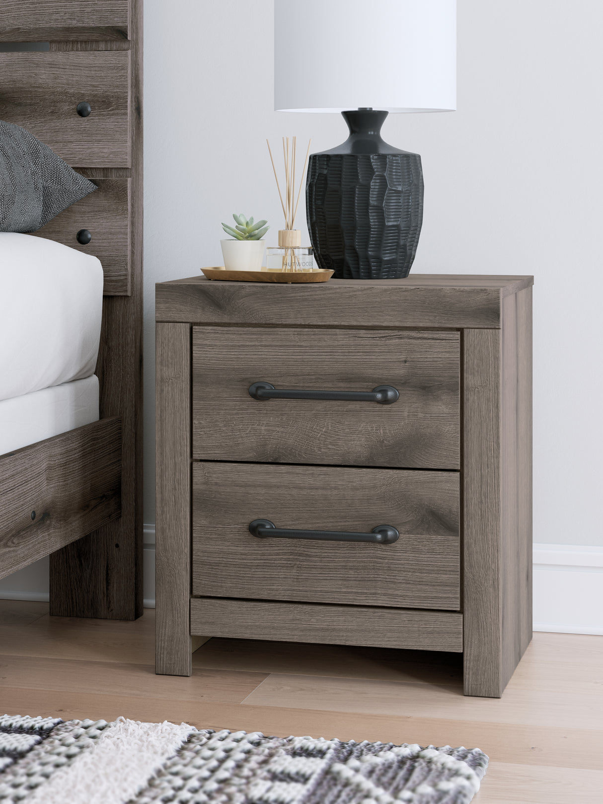 Furniture City - MS - Ashley Furniture - Graystorm Bedroom - Two Drawer Night Stand / Brown Gray - PCB2405-92