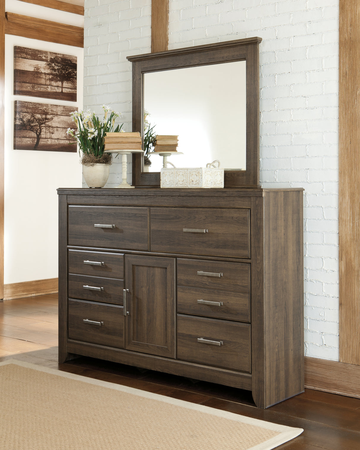 Furniture City - MS - Ashley Furniture - Juararo Bedroom - Dresser and Mirror / Dark Brown - B251B1
