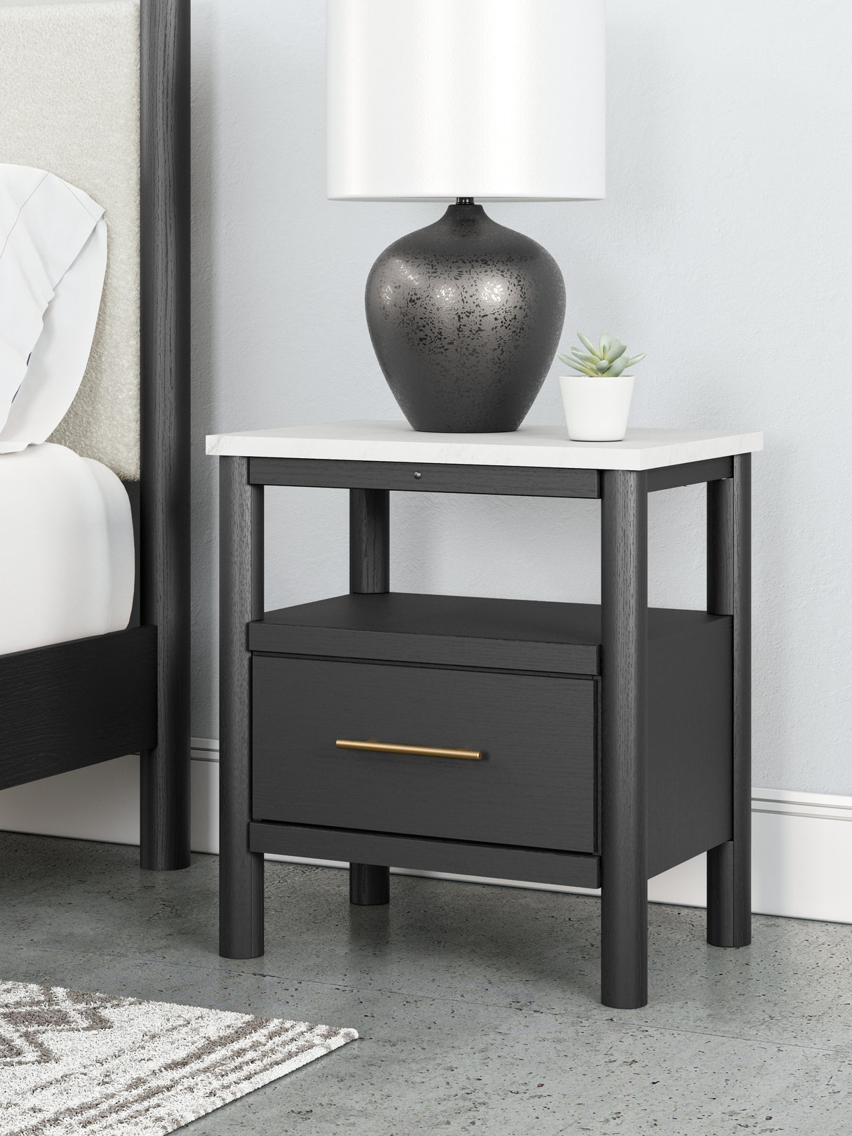 Furniture City - MS - Ashley Furniture - Cadmori Bedroom - One Drawer Night Stand / Black/White - B2616-91