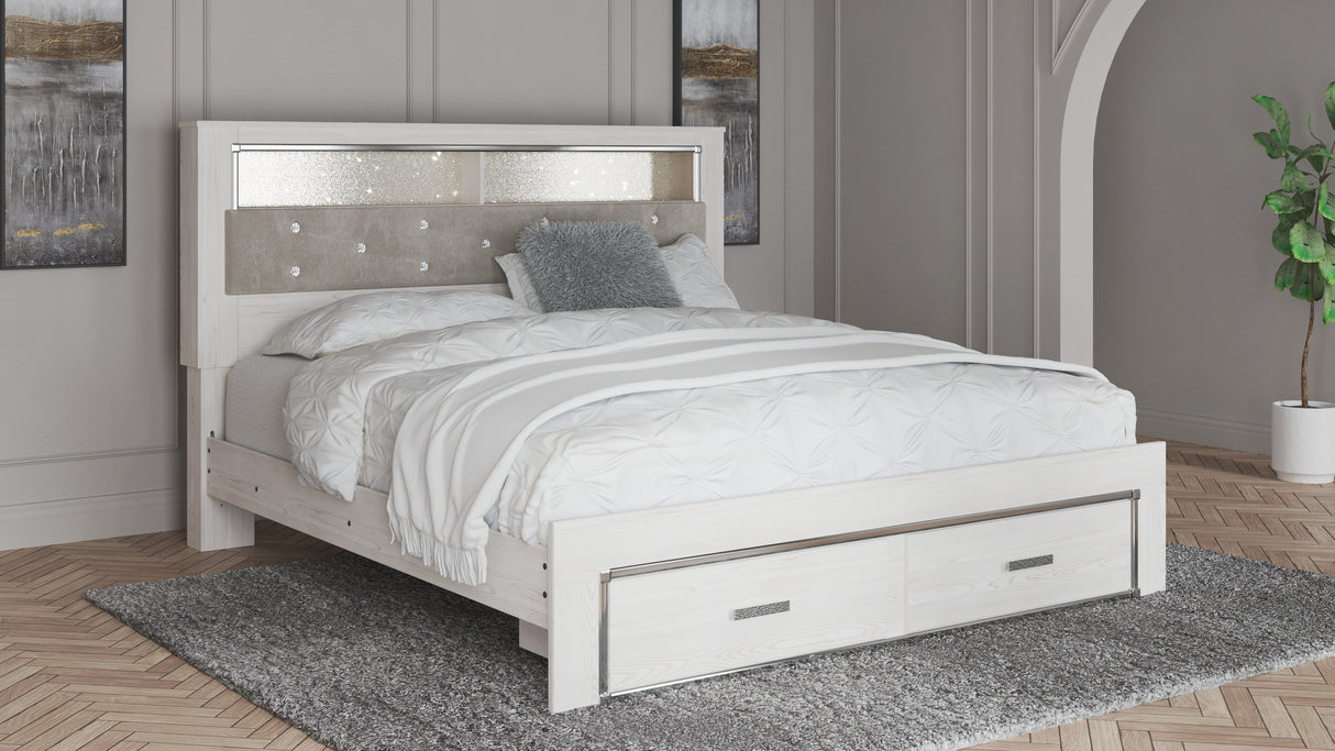 Furniture City - MS - Ashley Furniture - Altyra Bedroom - King Upholstered Bookcase Bed with Storage / White - B2640B30