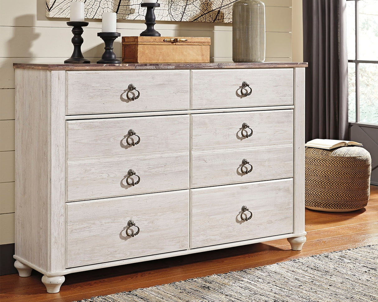 Furniture City - MS - Ashley Furniture - Willowton Bedroom - Six Drawer Dresser / Whitewash - B267-31