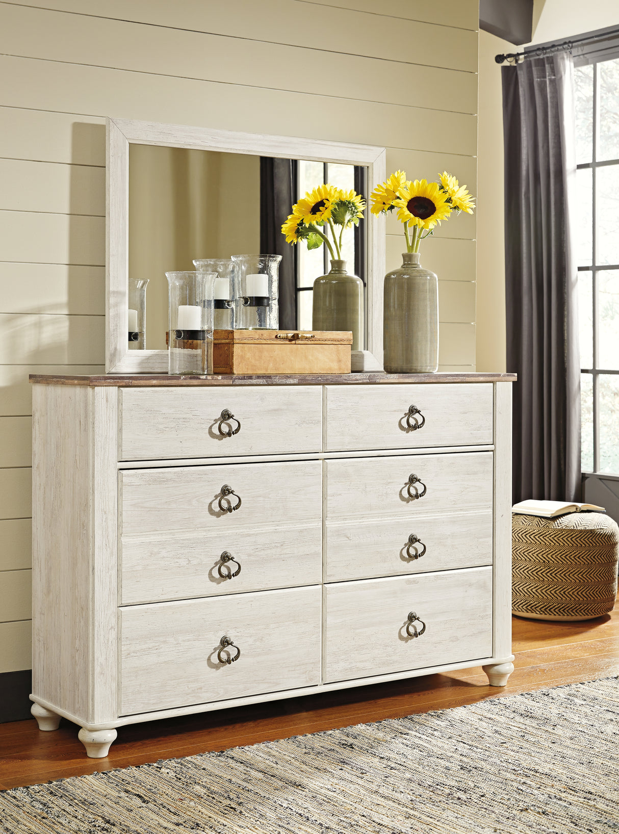 Furniture City - MS - Ashley Furniture - Willowton Bedroom - Dresser and Mirror / Whitewash - B267B1