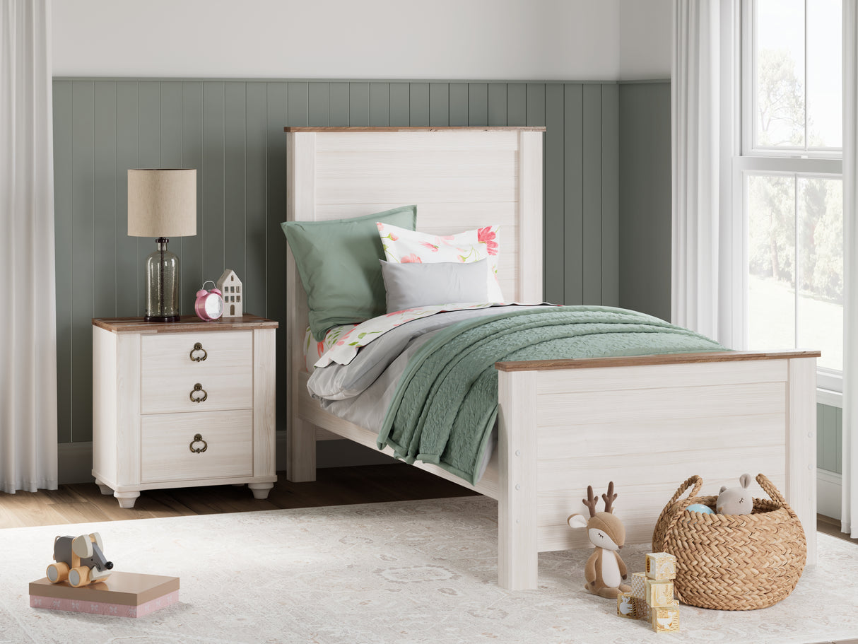 Furniture City - MS - Ashley Furniture - Willowton Bedroom - Twin Panel Bed / Whitewash - B267B15
