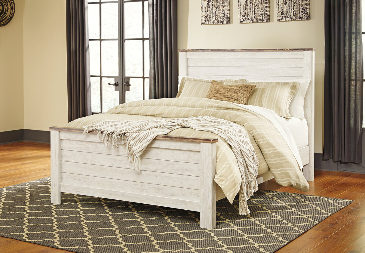 Furniture City - MS - Ashley Furniture - Willowton Bedroom - Queen Panel Bed / Whitewash - B267B8