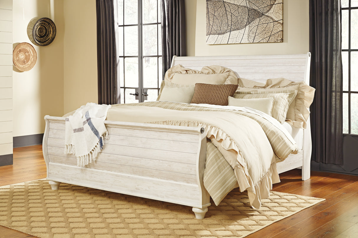 Furniture City - MS - Ashley Furniture - Willowton Bedroom - Queen Sleigh Bed / Whitewash - B267B4