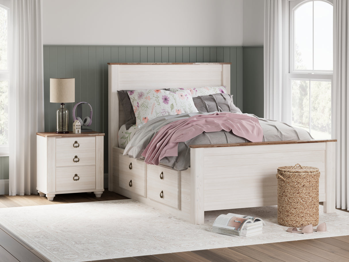 Furniture City - MS - Ashley Furniture - Willowton Bedroom - Full Panel Bed with 2 Storage Drawers / Whitewash - B267B22