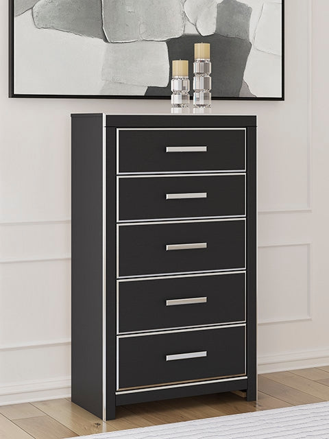 Furniture City - MS - Ashley Furniture - Zuraleus Bedroom - Five Drawer Chest / Black - PCB3380-46