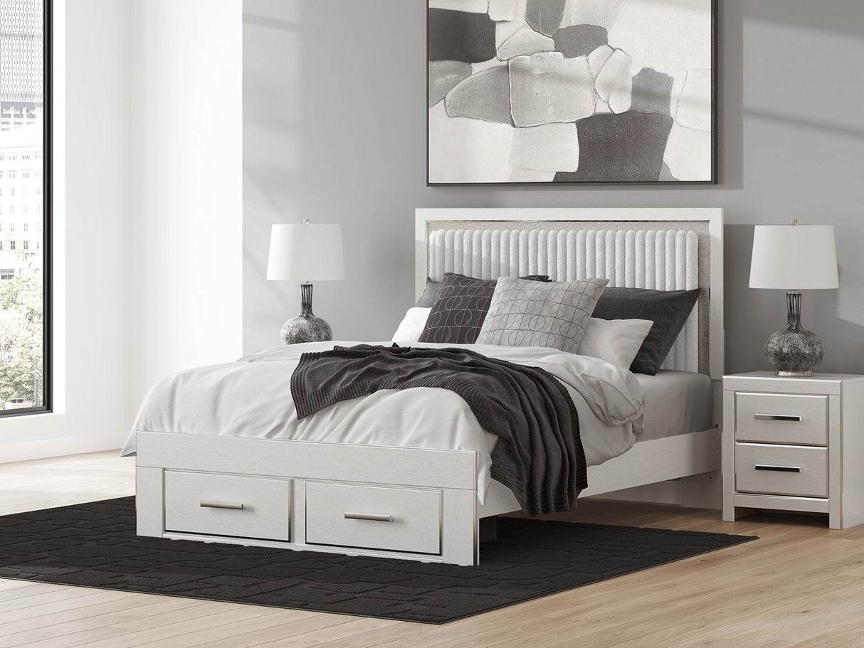 Furniture City - MS - Ashley Furniture - Zuraleus Bedroom - Queen Upholstered Panel Storage Bed / White - PCB3381B4