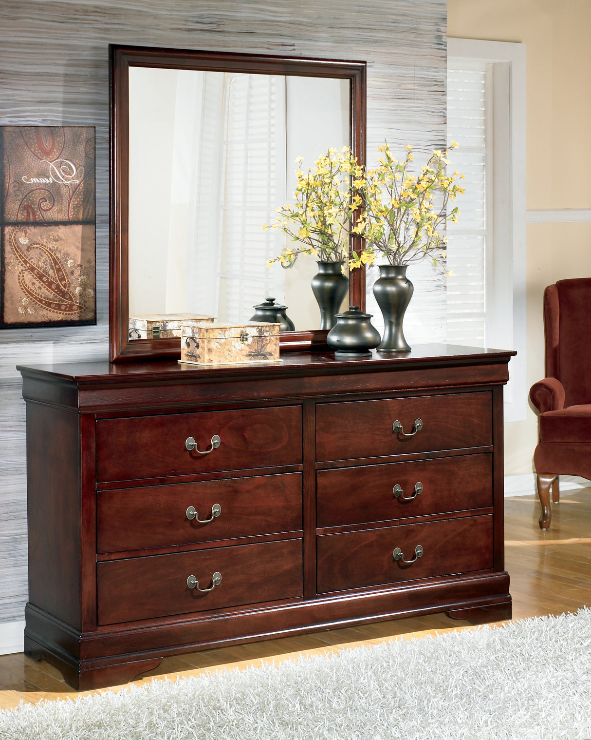 Furniture City - MS - Ashley Furniture - Alisdair Bedroom - Dresser and Mirror / Reddish Brown - B376B1