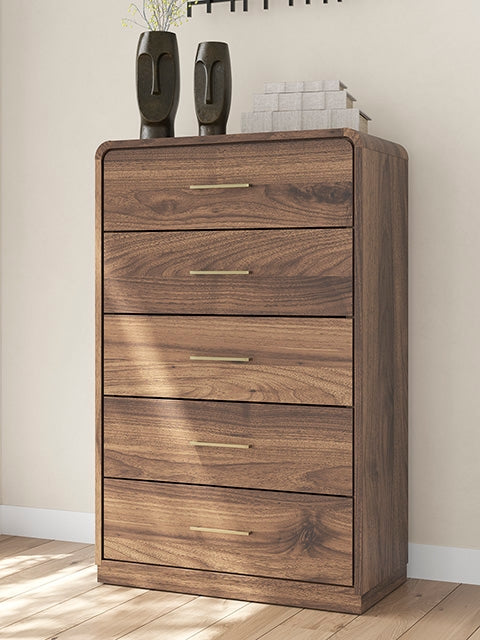 Furniture City - MS - Ashley Furniture - Fortlorn Bedroom - Five Drawer Chest / Walnut Brown - PCB386-46