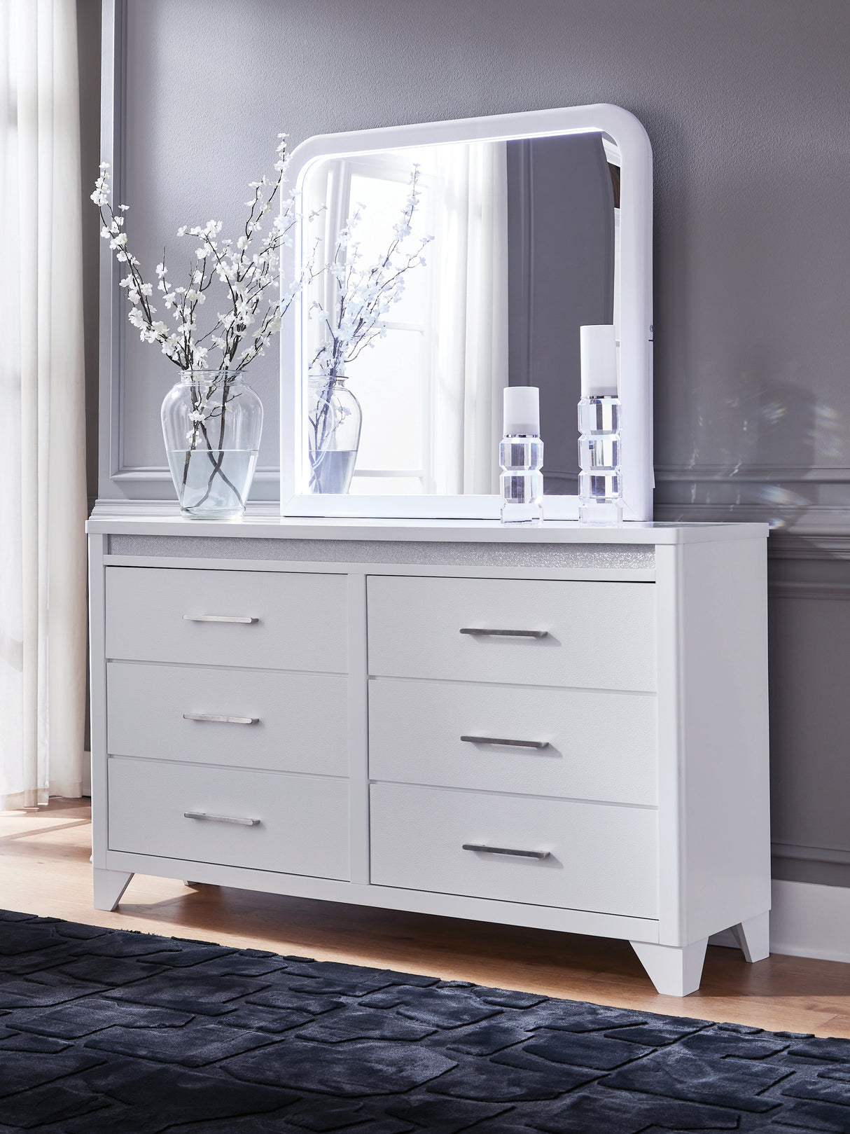 Furniture City - MS - Ashley Furniture - Jarlee Bedroom - Dresser and Mirror / White - PCB392B1