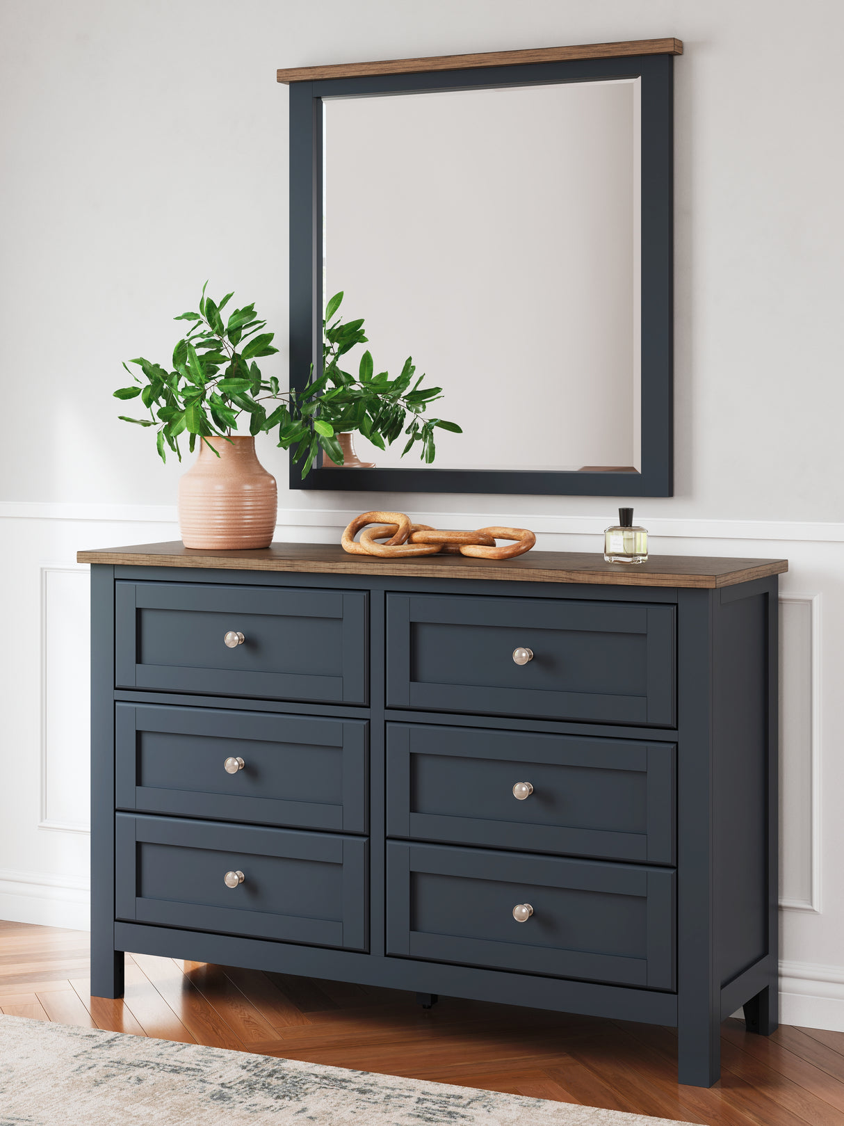 Furniture City - MS - Ashley Furniture - Landocken Bedroom - Dresser and Mirror / Brown/Blue - B414B1