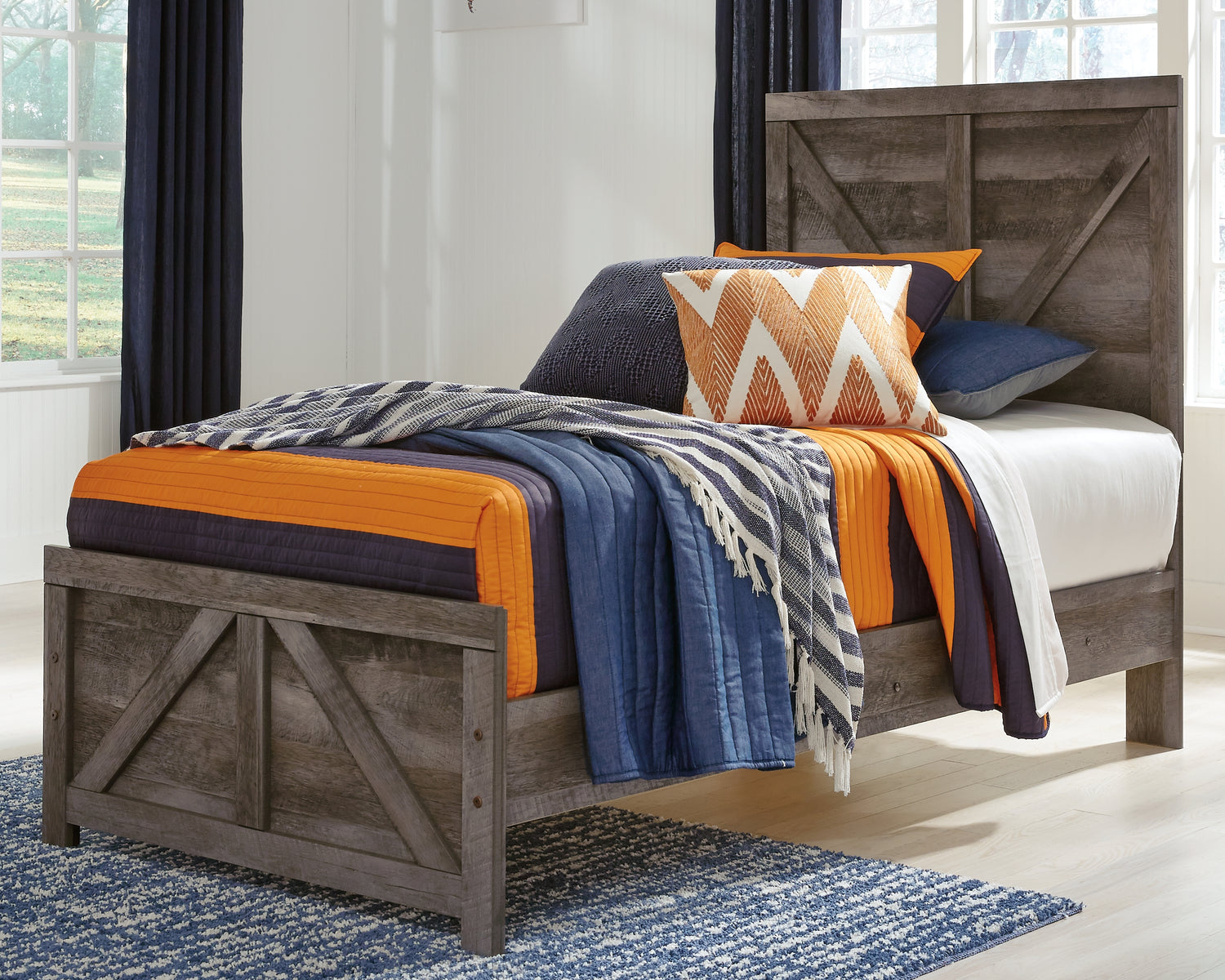 Furniture City - MS - Ashley Furniture - Wynnlow Bedroom - Twin Crossbuck Panel Bed / Gray - B440B16