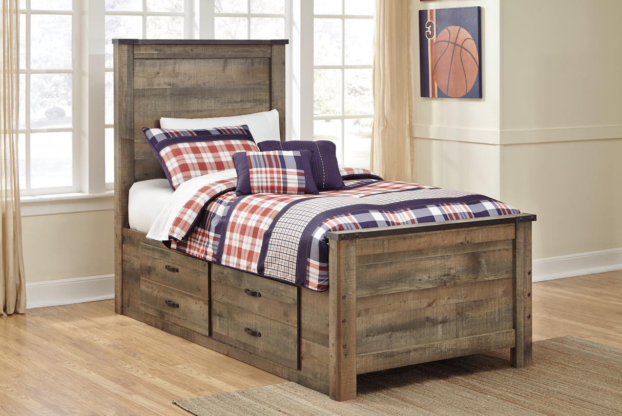 Furniture City - MS - Ashley Furniture - Trinell Bedroom - Twin Panel Bed with 2 Storage Drawers / Brown - B446B15