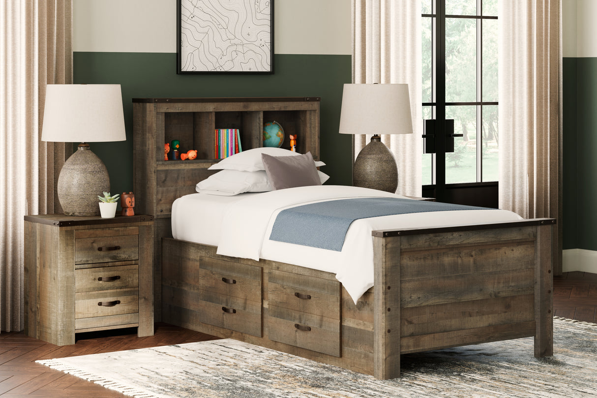 Furniture City - MS - Ashley Furniture - Trinell Bedroom - Twin Bookcase Bed with 2 Storage Drawers / Brown - B446B17