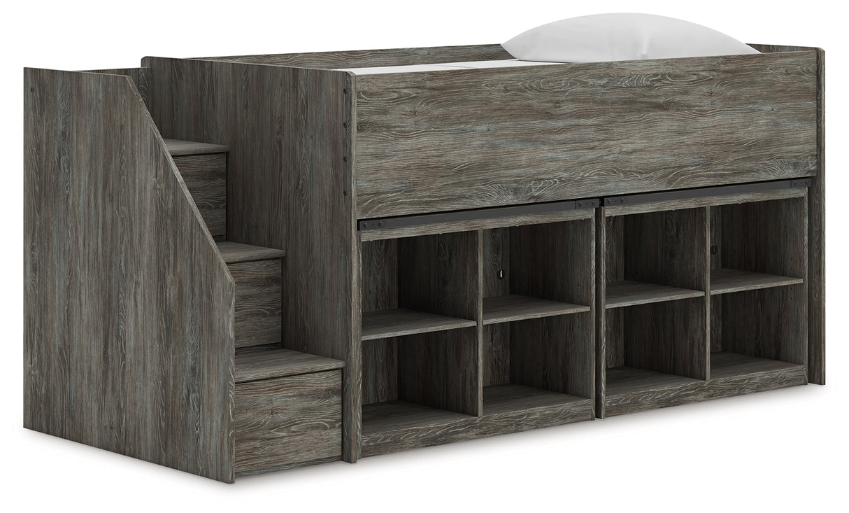 Furniture City - MS - Ashley Furniture - Frandern Twin Loft Bed with Bookcase Storage - Twin Loft Bed with Bookcase Storage / Warm Gray - B4480B25