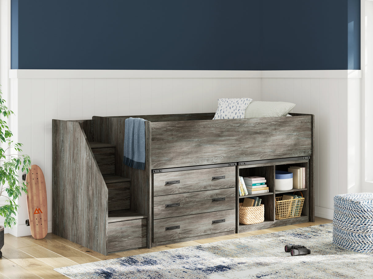 Furniture City - MS - Ashley Furniture - Frandern Bedroom - Twin Loft Bed with Bookcase and Drawer Storage / Gray - B4480B16