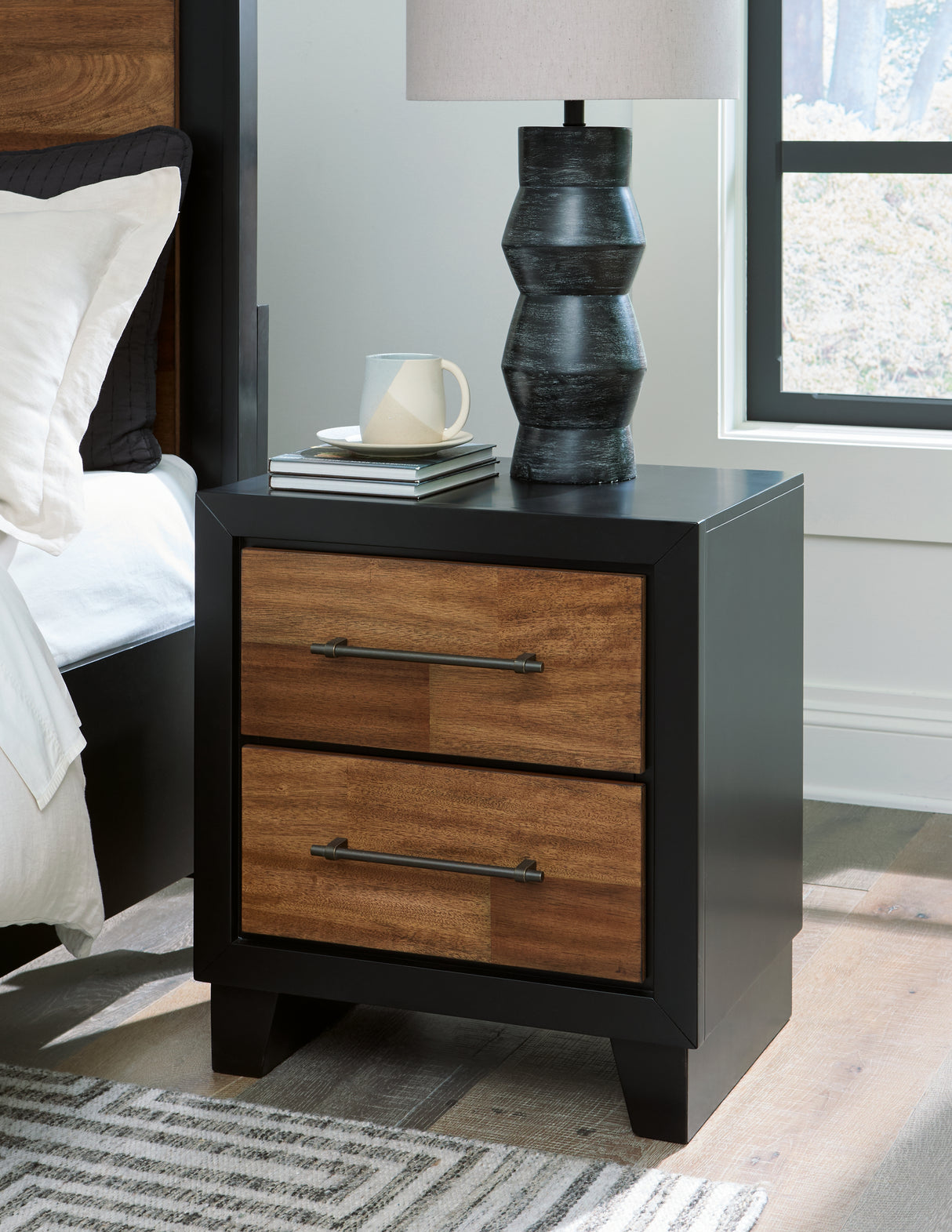 Furniture City - MS - Ashley Furniture - Kraeburn Bedroom - Two Drawer Night Stand / Brown/Black - B496-92