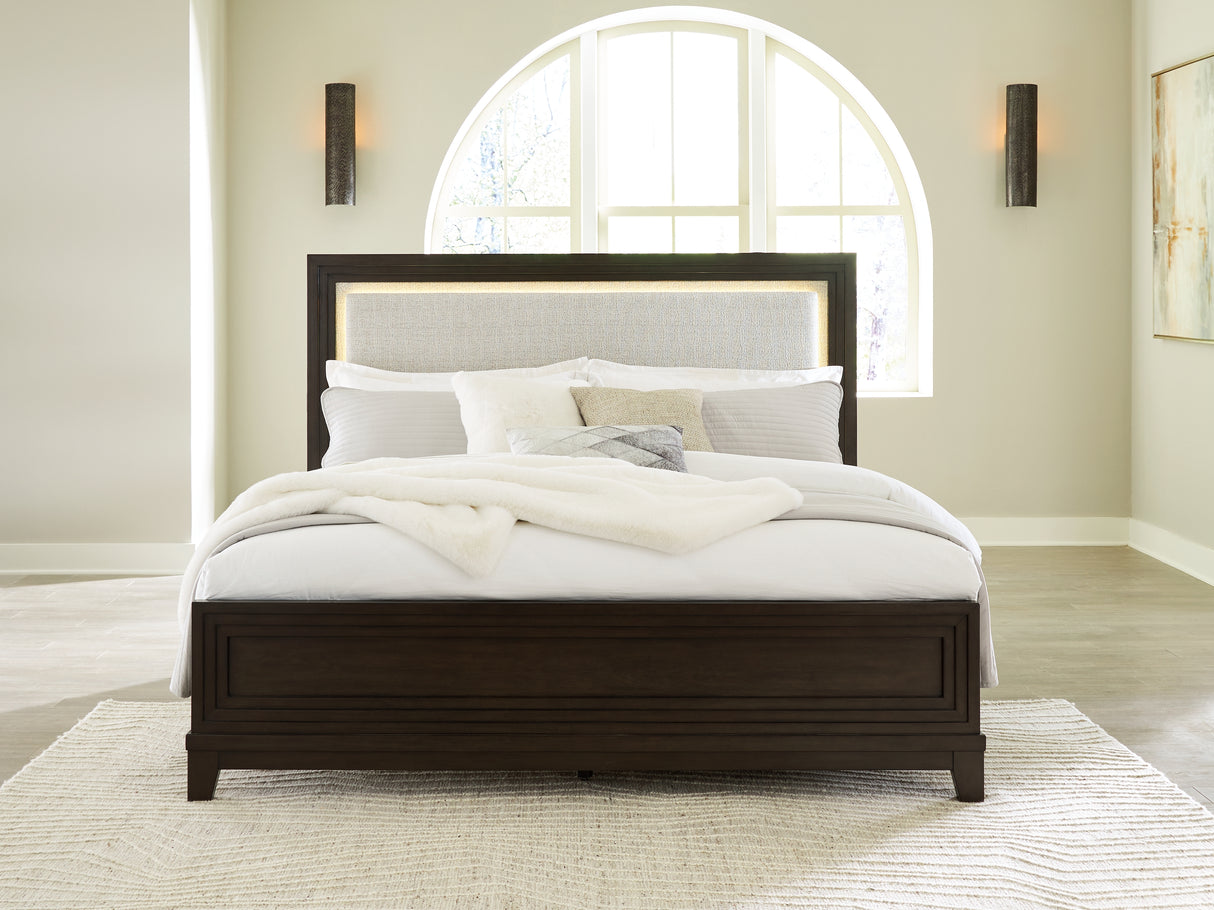 Furniture City - MS - Ashley Furniture - Neymorton Bedroom - King Upholstered Panel Bed / Dark Grayish Brown - B618B4