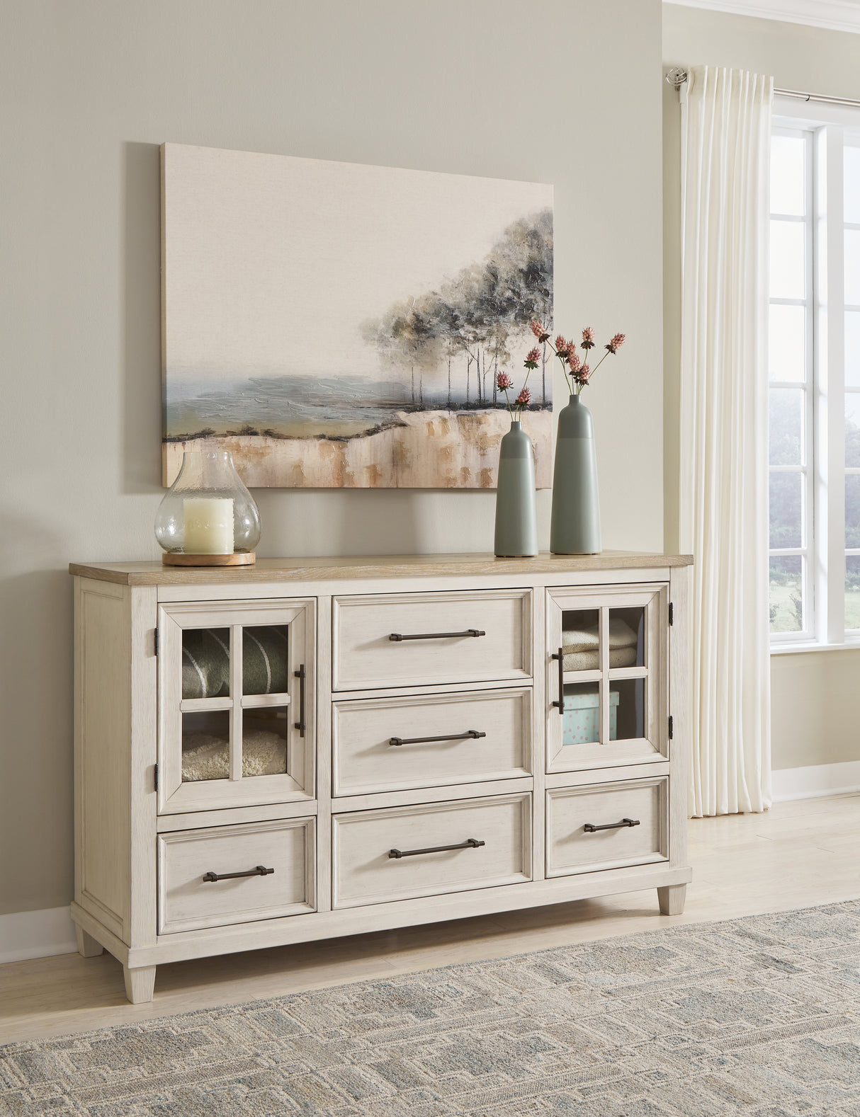 Furniture City - MS - Ashley Furniture - Shaybrock Bedroom - Dresser / Antique White/Brown - B683-31