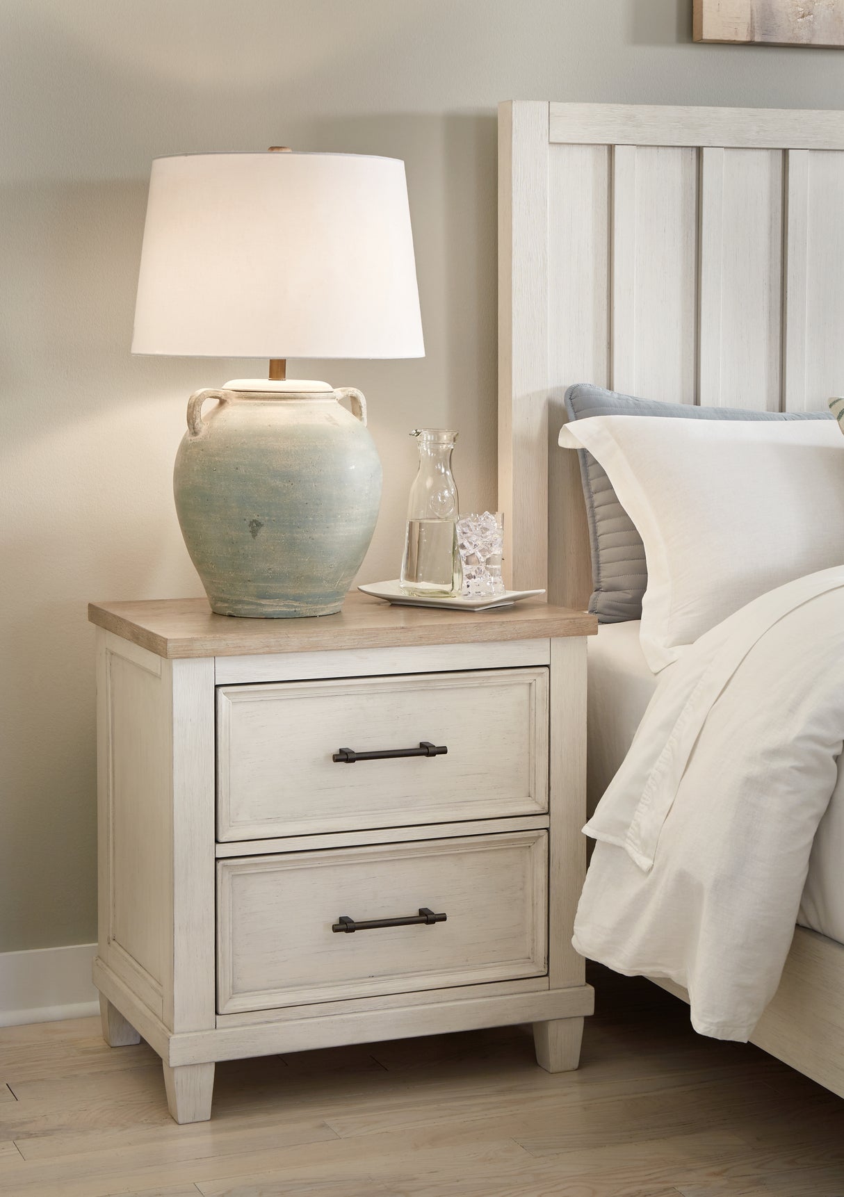 Furniture City - MS - Ashley Furniture - Shaybrock Bedroom - Two Drawer Night Stand / Antique White/Brown - B683-92