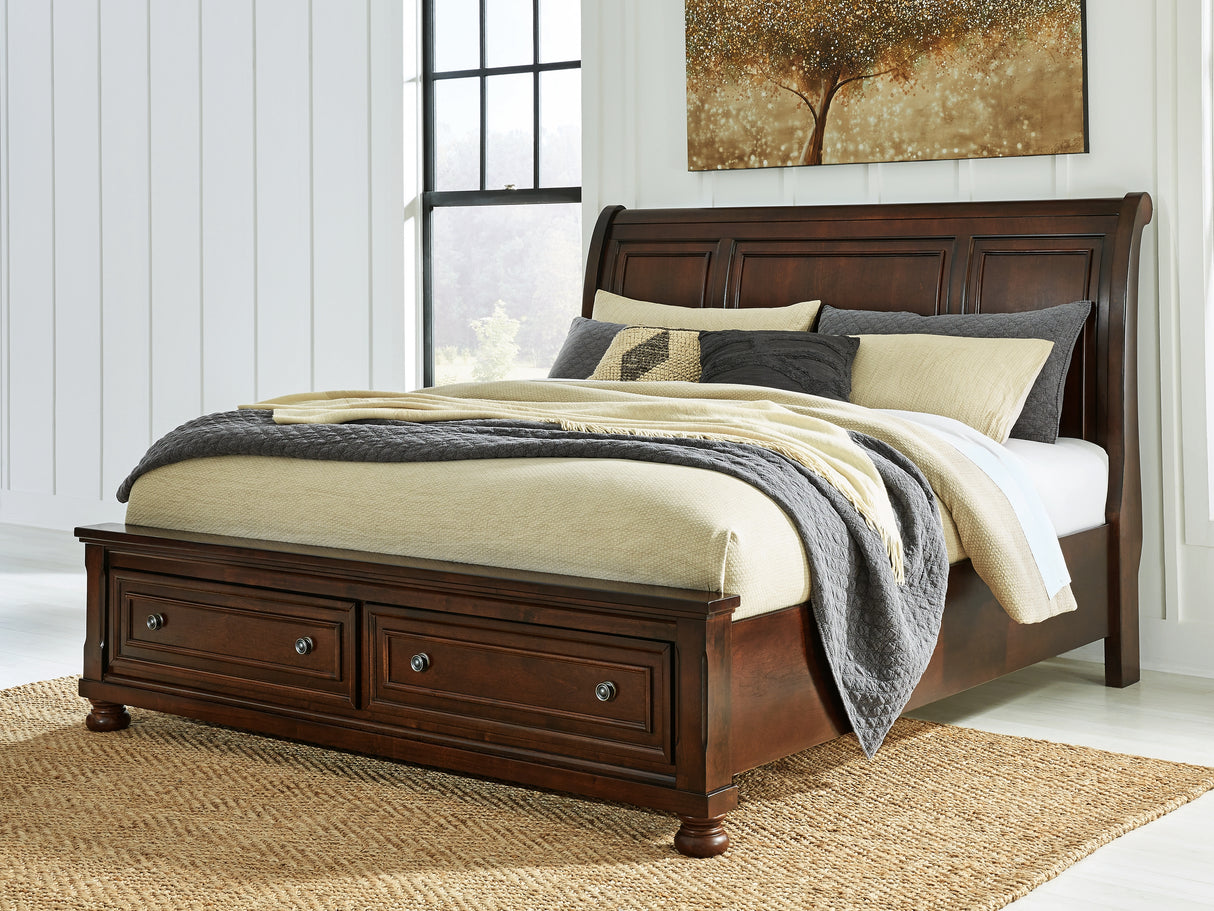 Furniture City - MS - Ashley Furniture - Porter Bedroom - King Sleigh Storage Bed / Rustic Brown - B697B45