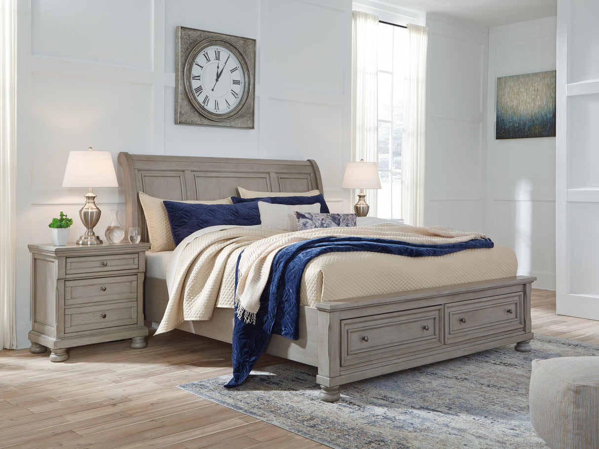 Furniture City - MS - Ashley Furniture - Lettner Bedroom - King Sleigh Bed with 2 Storage Drawers / Light Gray - B733B8