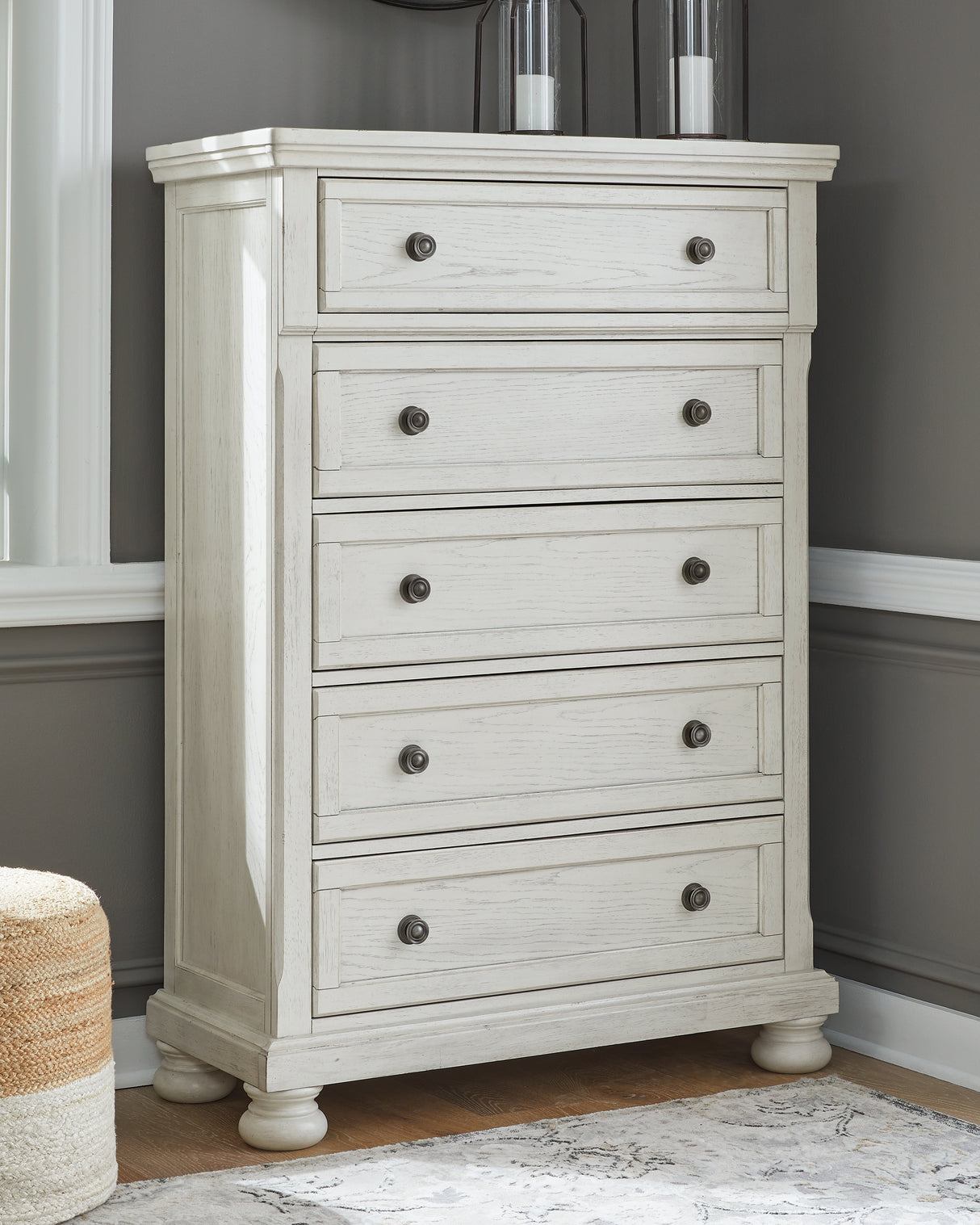 Furniture City - MS - Ashley Furniture - Robbinsdale Bedroom - Queen Panel Storage Bed / Antique White - B742B24
