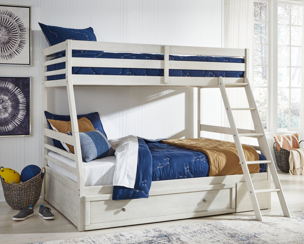 Furniture City - MS - Ashley Furniture - Robbinsdale Bedroom - Twin over Full Bunk Bed with Storage / Antique White - B742B16