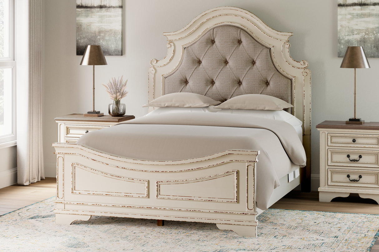 Furniture City - MS - Ashley Furniture - Realyn Bedroom - Queen Upholstered Panel Bed / Chipped White - B743B2