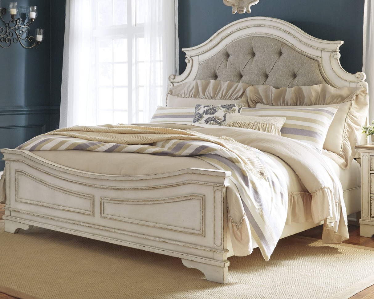 Furniture City - MS - Ashley Furniture - Realyn Bedroom - King Upholstered Panel Bed / Chipped White - B743B6