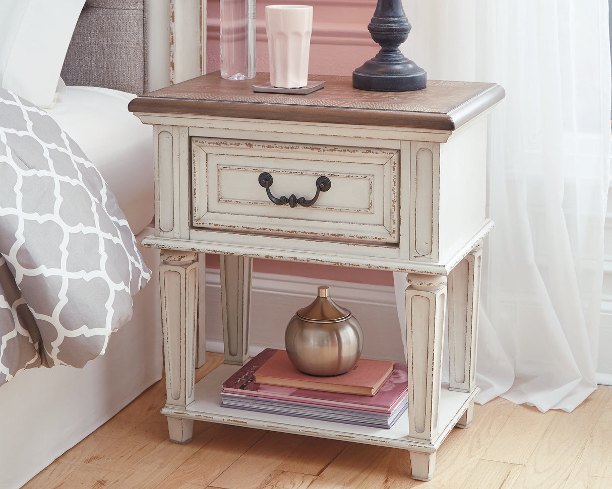 Furniture City - MS - Ashley Furniture - Realyn Bedroom - One Drawer Night Stand / Chipped White - B743-91