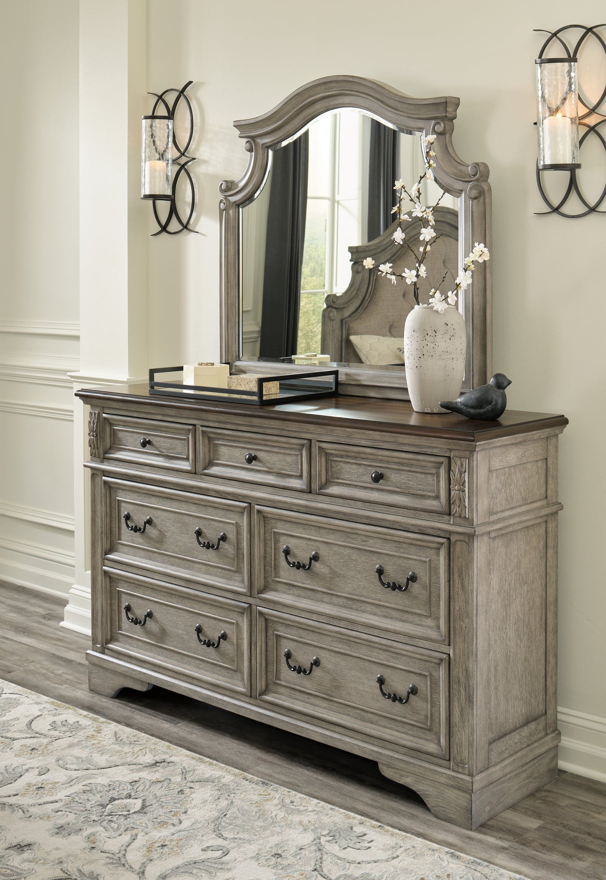 Furniture City - MS - Ashley Furniture - Lodenbay Bedroom - Dresser and Mirror / Antique Gray/Brown - B751B1