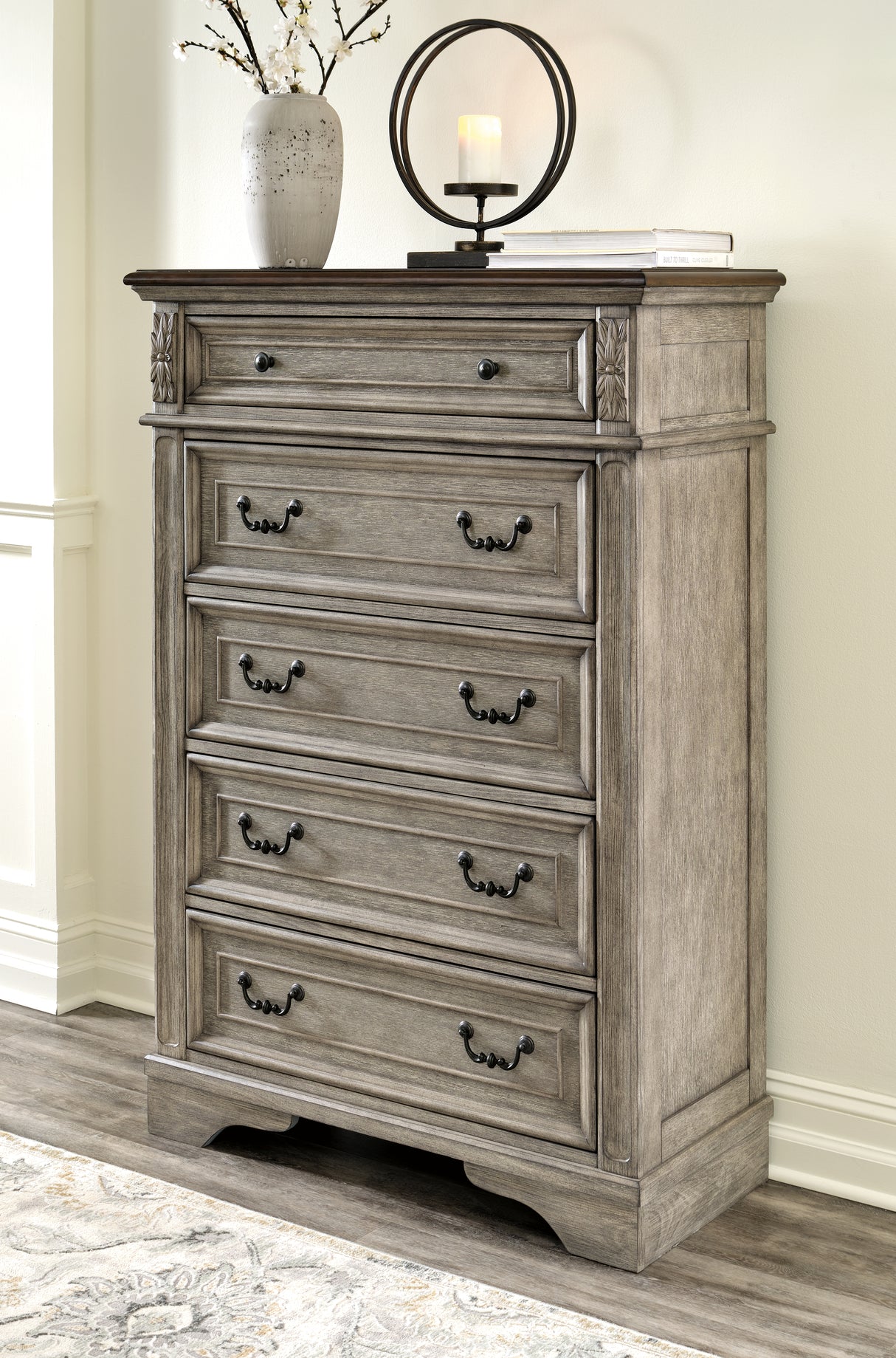 Furniture City - MS - Ashley Furniture - Lodenbay Bedroom - Five Drawer Chest / Antique Gray/Brown - B751-46