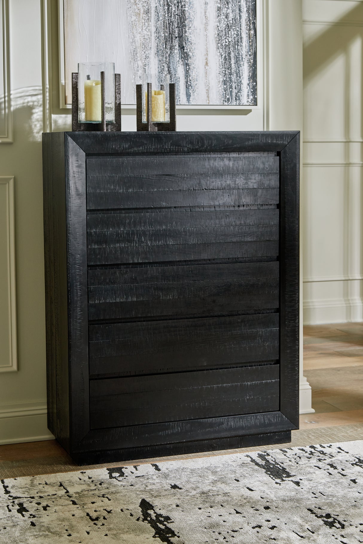 Furniture City - MS - Ashley Furniture - Londer Bedroom - Five Drawer Chest / Black - B768-46