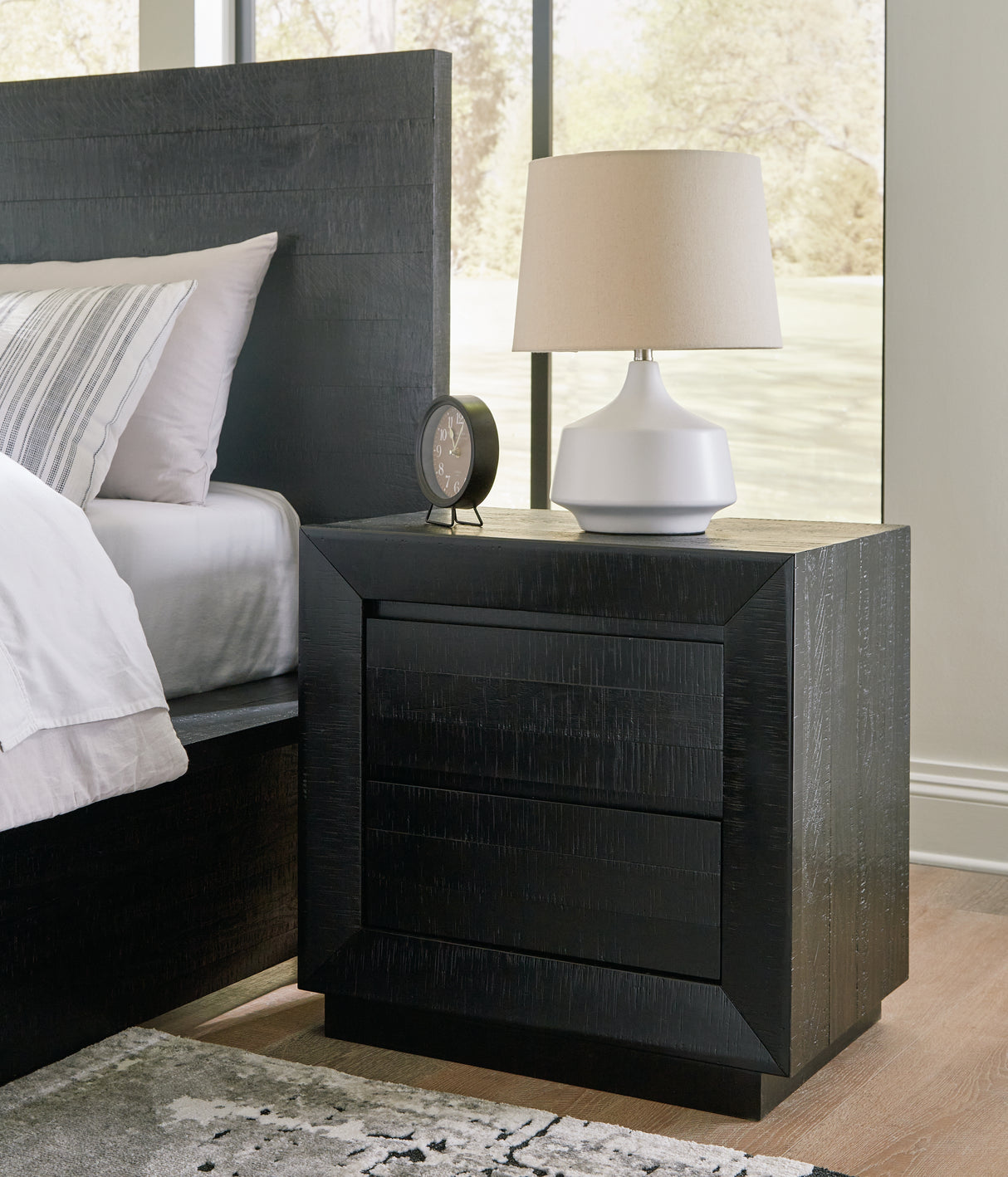 Furniture City - MS - Ashley Furniture - Londer Bedroom - Two Drawer Night Stand / Black - B768-92