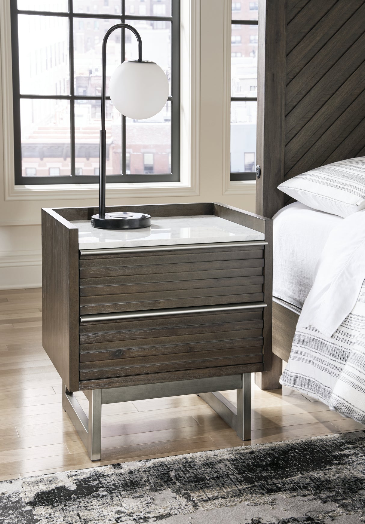 Furniture City - MS - Ashley Furniture - Arkenton Bedroom - Two Drawer Night Stand / Grayish Brown/White - B786-92