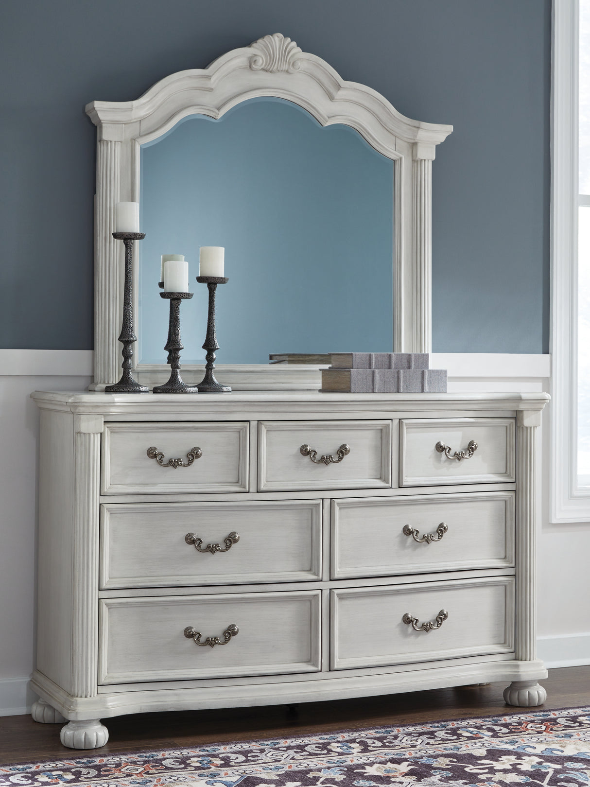 Furniture City - MS - Ashley Furniture - Montelaine Bedroom - Dresser and Mirror / Antique White - B795B1