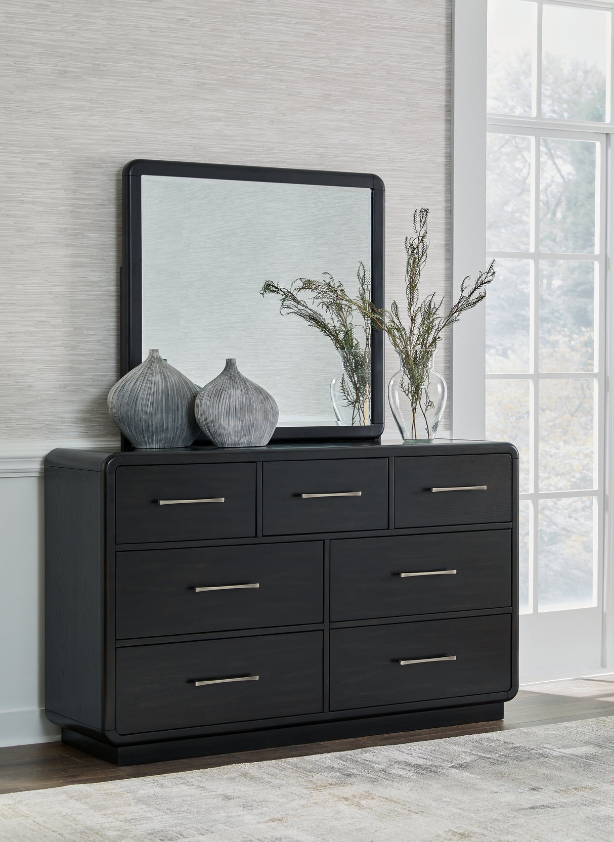 Furniture City - MS - Ashley Furniture - Rowanbeck Bedroom - Dresser and Mirror / Black - B821B1
