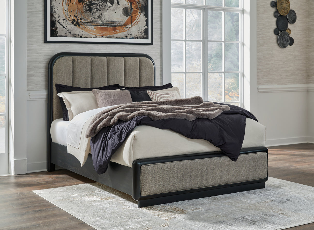 Furniture City - MS - Ashley Furniture - Rowanbeck Bedroom - Queen Upholstered Panel Bed / Gray/Black - B821B2