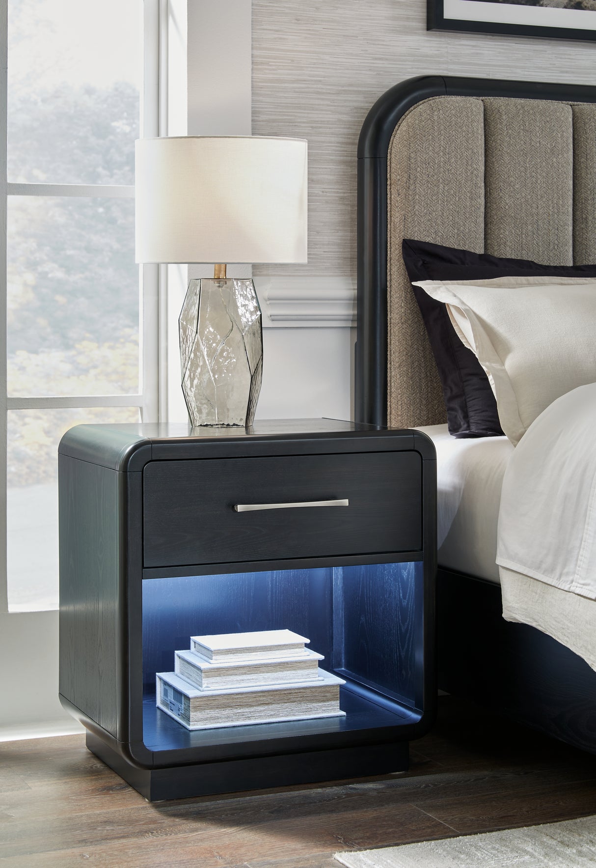Furniture City - MS - Ashley Furniture - Rowanbeck Bedroom - One Drawer Night Stand / Black - B821-91