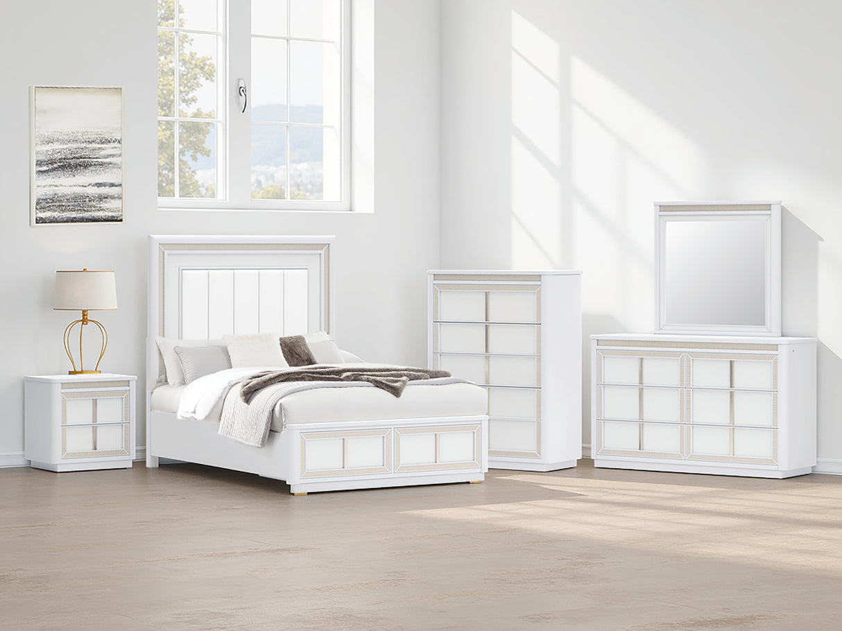 Furniture City - MS - Ashley Furniture - Chalanna Bedroom - Queen Upholstered Storage Bed / White - B822B2