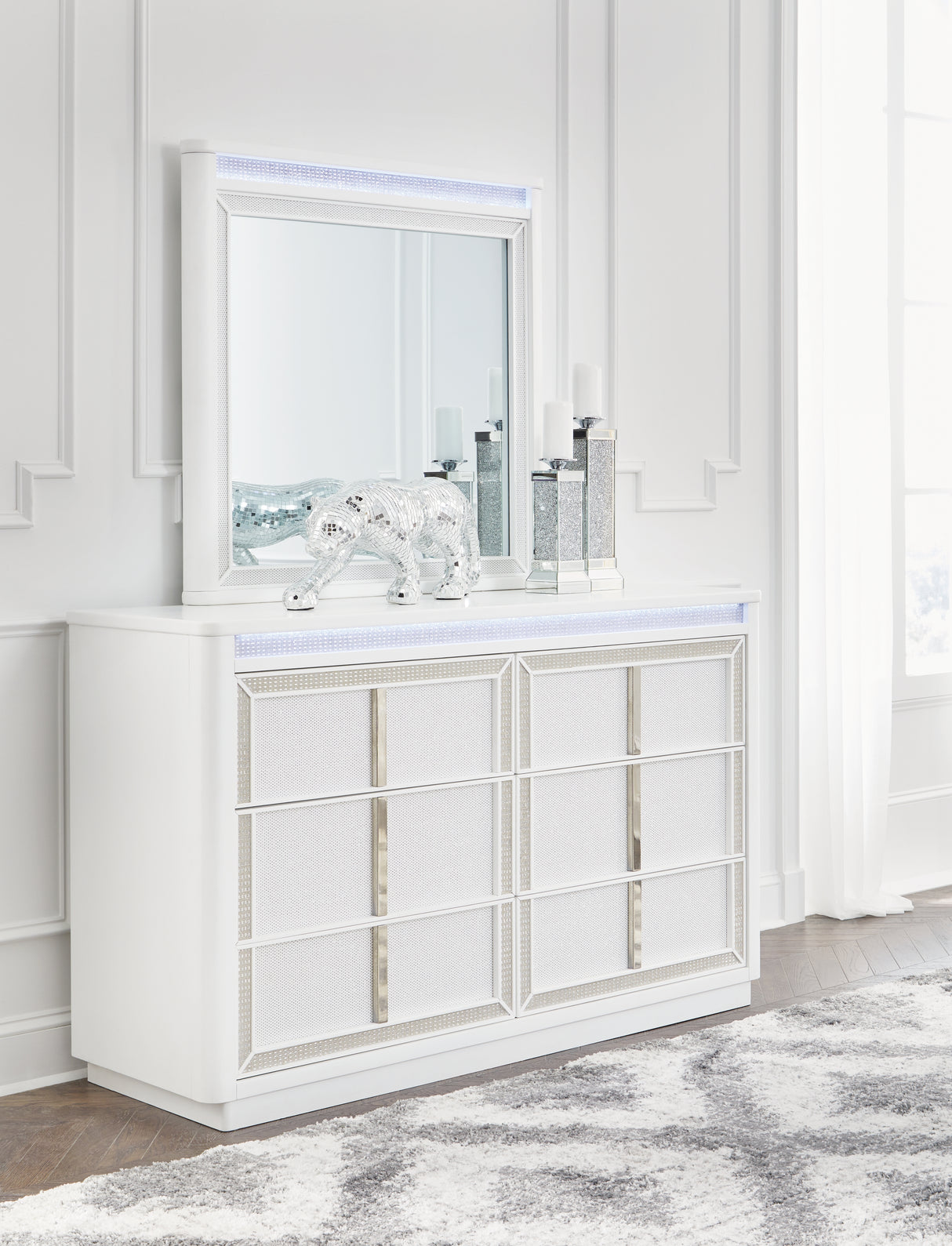Furniture City - MS - Ashley Furniture - Chalanna Bedroom - Dresser and Mirror / White - B822B1