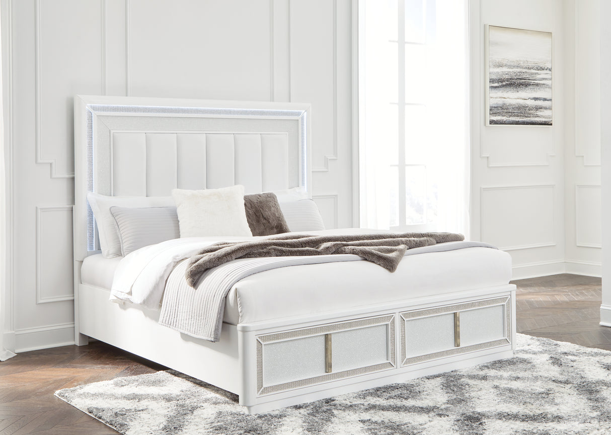 Furniture City - MS - Ashley Furniture - Chalanna Bedroom - King Upholstered Storage Bed / White - B822B4