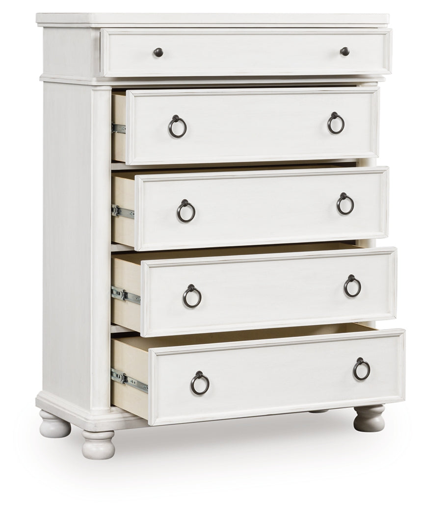Furniture City - MS - Ashley Furniture - Rowlenstown Bedroom - Five Drawer Chest / Antique White - PCB823-46