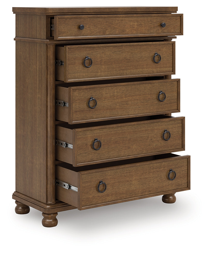 Furniture City - MS - Ashley Furniture - Rowlenstown Bedroom - Five Drawer Chest / Brown - PCB824-46