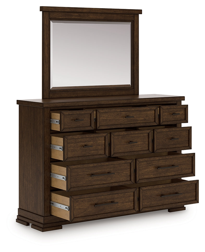 Furniture City - MS - Ashley Furniture - Taffenbrook Bedroom - Dresser and Mirror / Medium Brown - B849B1