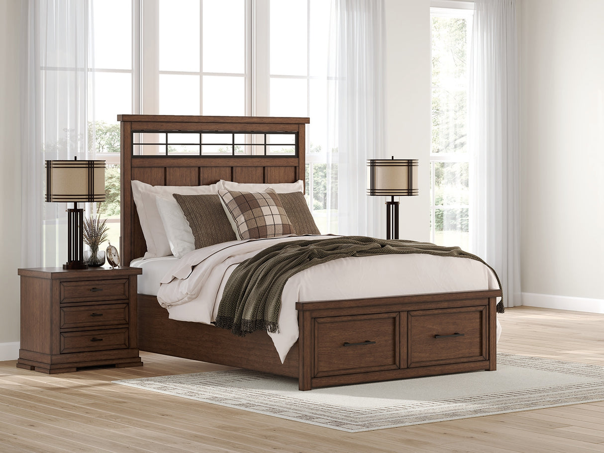 Furniture City - MS - Ashley Furniture - Taffenbrook Bedroom - Queen Panel Storage Bed / Medium Brown - B849B2